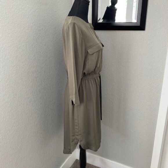 H&M Olive Green Long Sleeve Belted Shirt Dress Size 10 - Picture 3 of 11